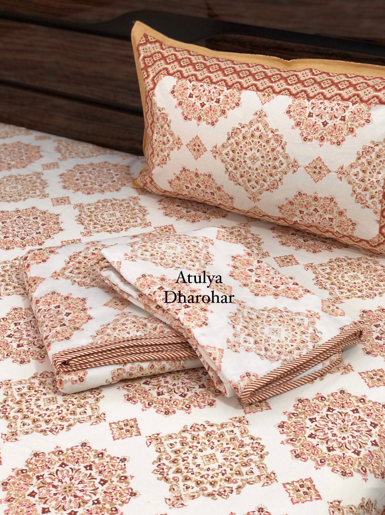 Orange Mandala Mulmul Single Dohar Pair with Super King Bedsheet Set