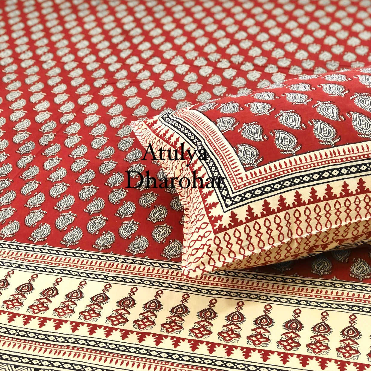 Maroon Kalamkari Super King Cotton Bedsheet