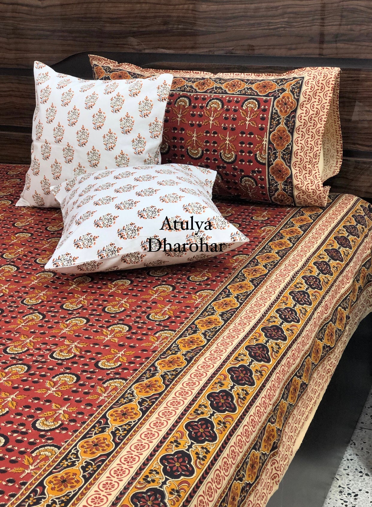 Maroon Kalamkari Super King Cotton Bedsheet