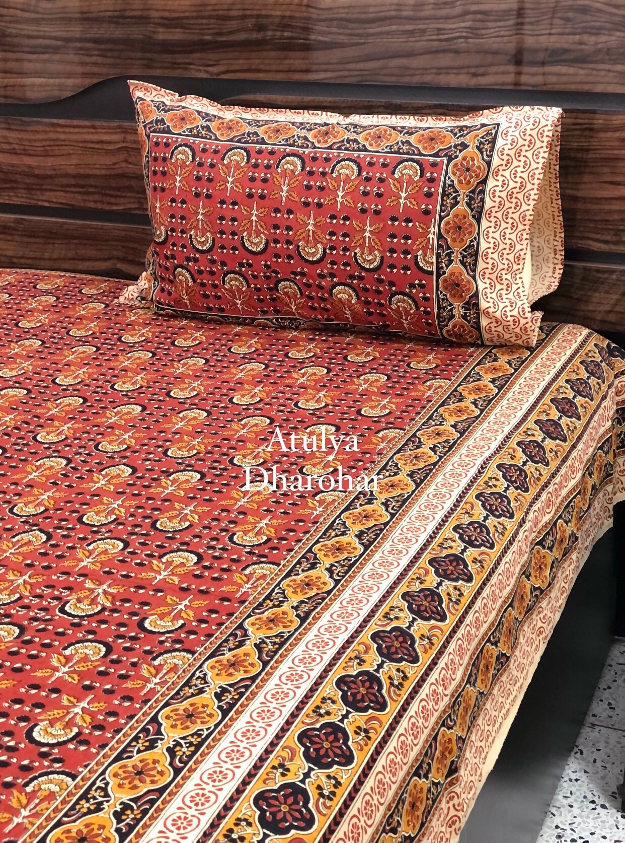 Maroon Kalamkari Super King Cotton Bedsheet