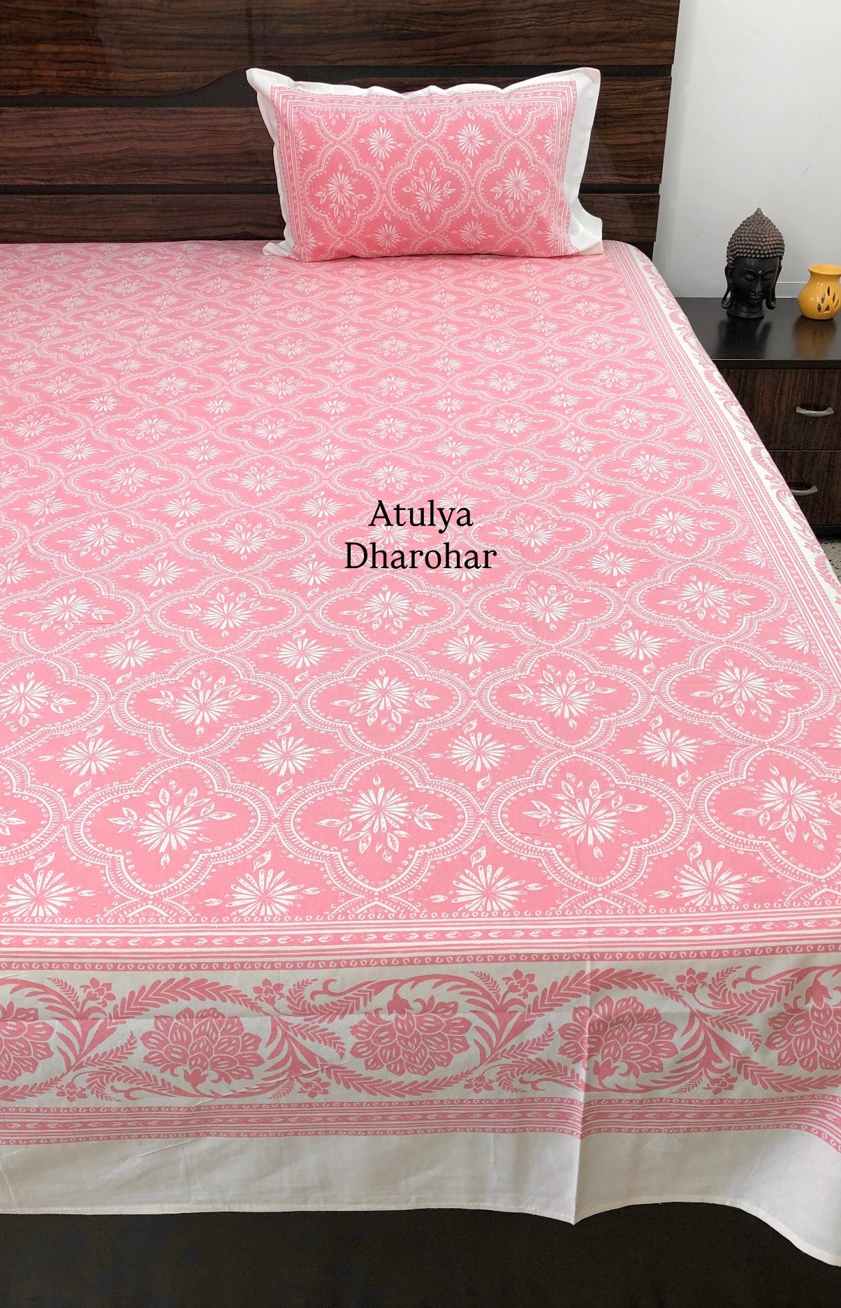 Pink Mughal Jaal Super King Cotton Bedsheet