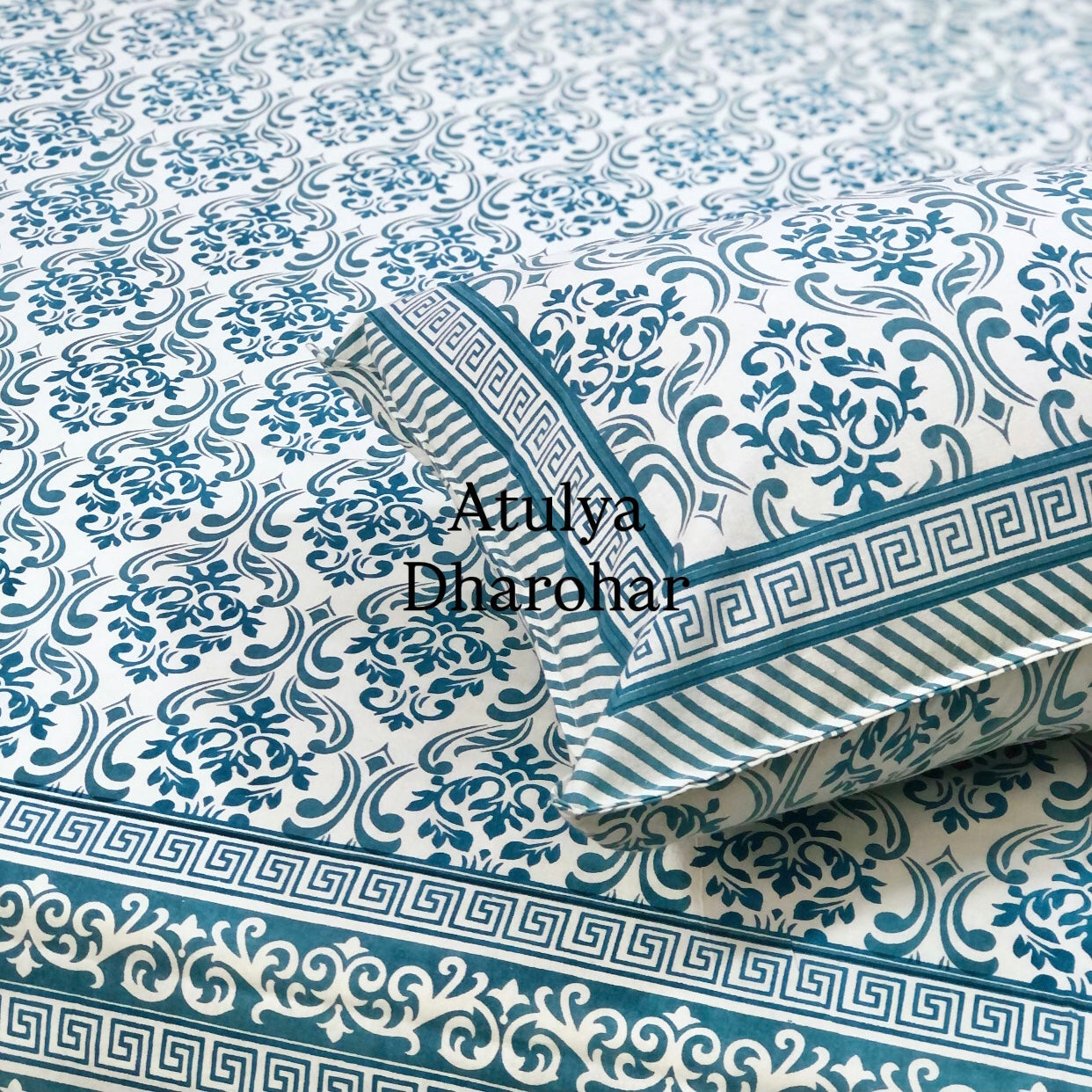 Blue Mughal Jaal Cotton King Size Bedsheet