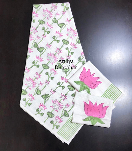 Lotus Jaal Hand Block Waffle Cotton Towel Set