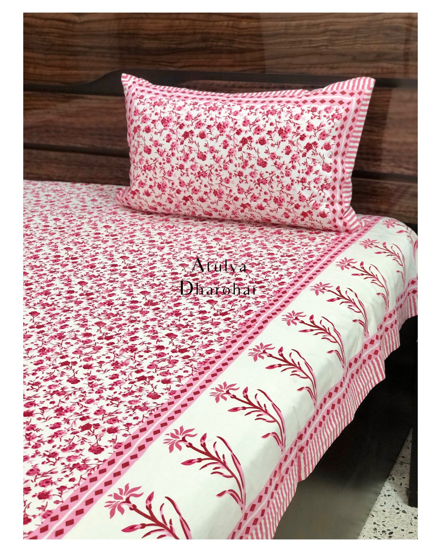 Pink Floral Jaal Super King Bedsheet