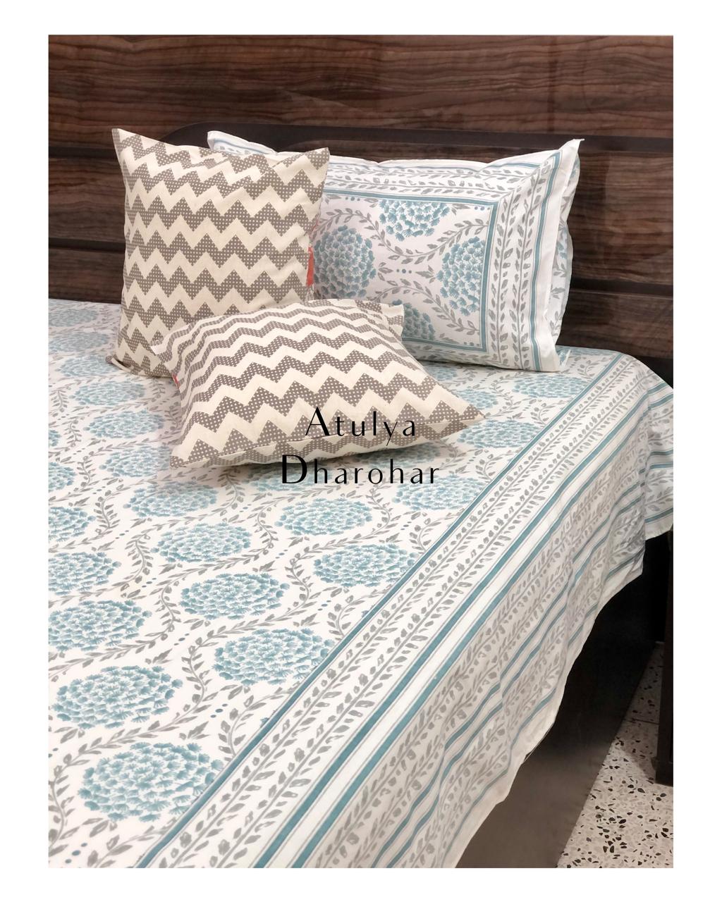 Blue Floral Jaal Super King Bedsheet