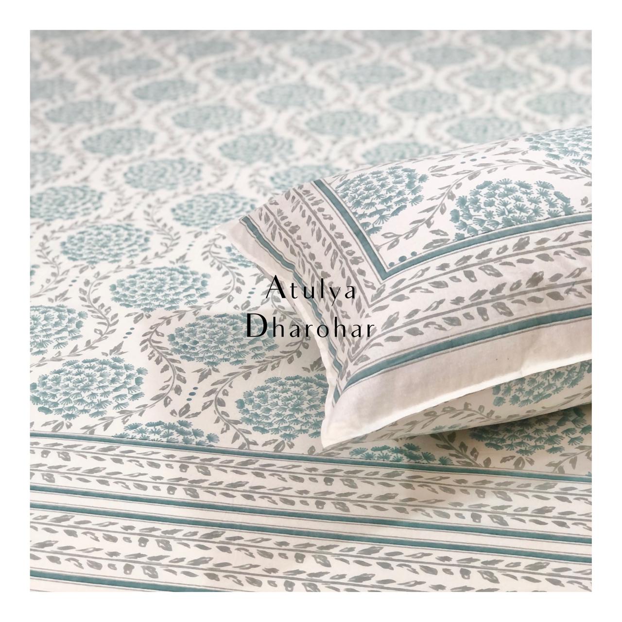 Blue Floral Jaal Super King Bedsheet