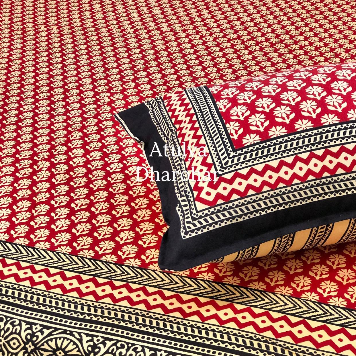 Maroon Kalamkari Cotton Super King Bedsheet