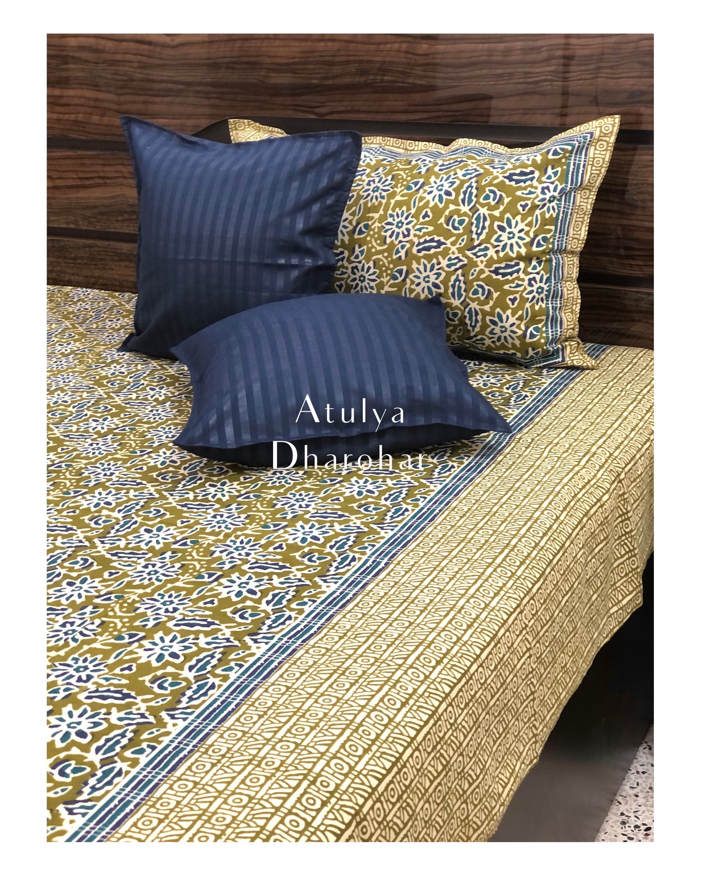 Green and Blue Floral Jaal Bedsheet