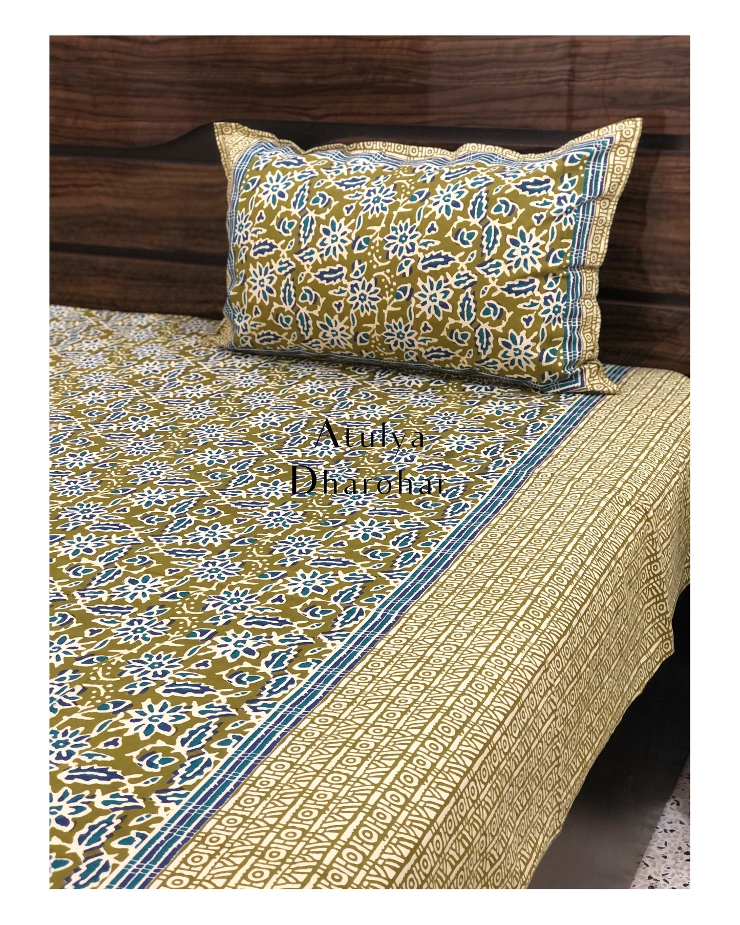 Green and Blue Floral Jaal Bedsheet