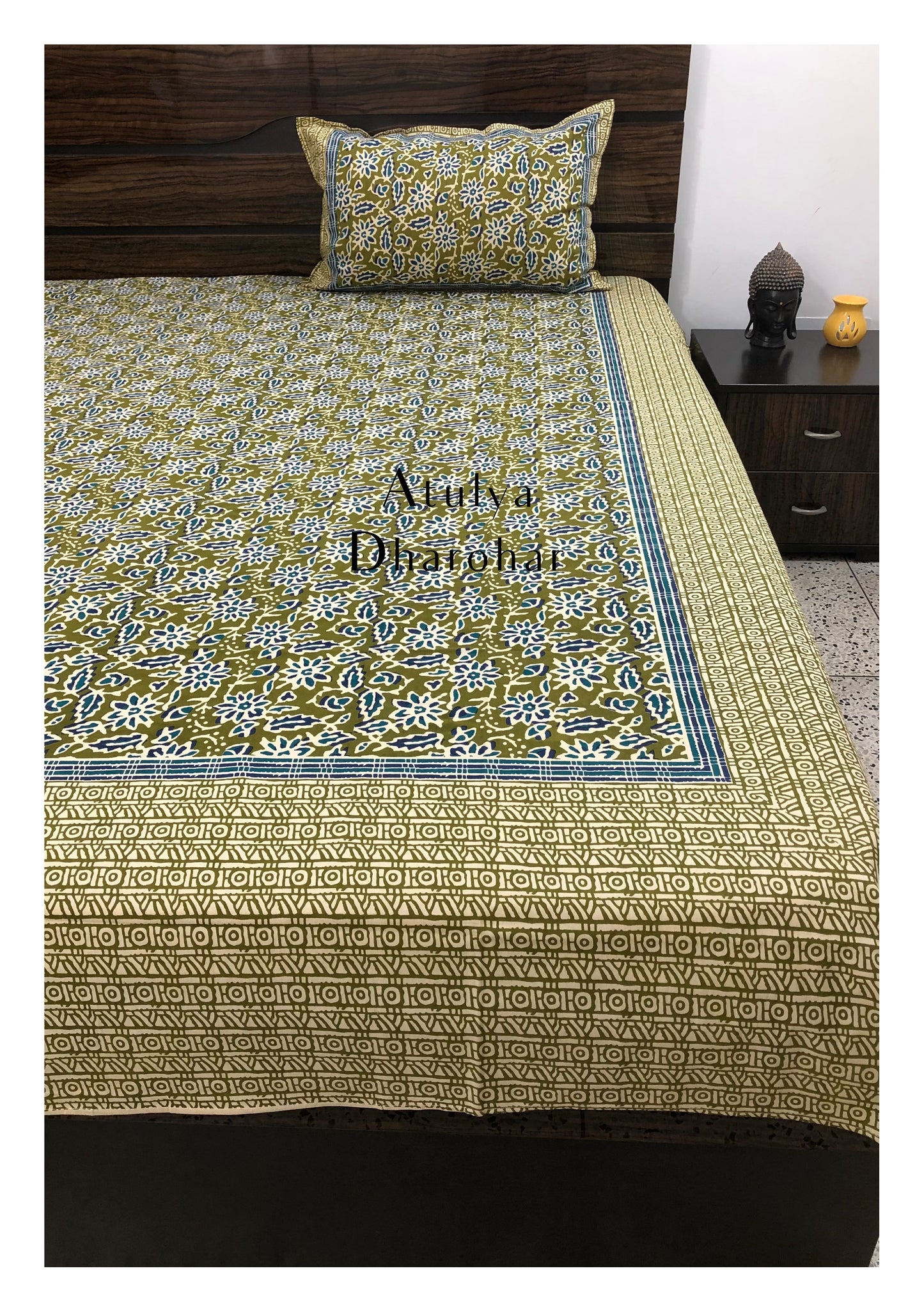 Green and Blue Floral Jaal Bedsheet