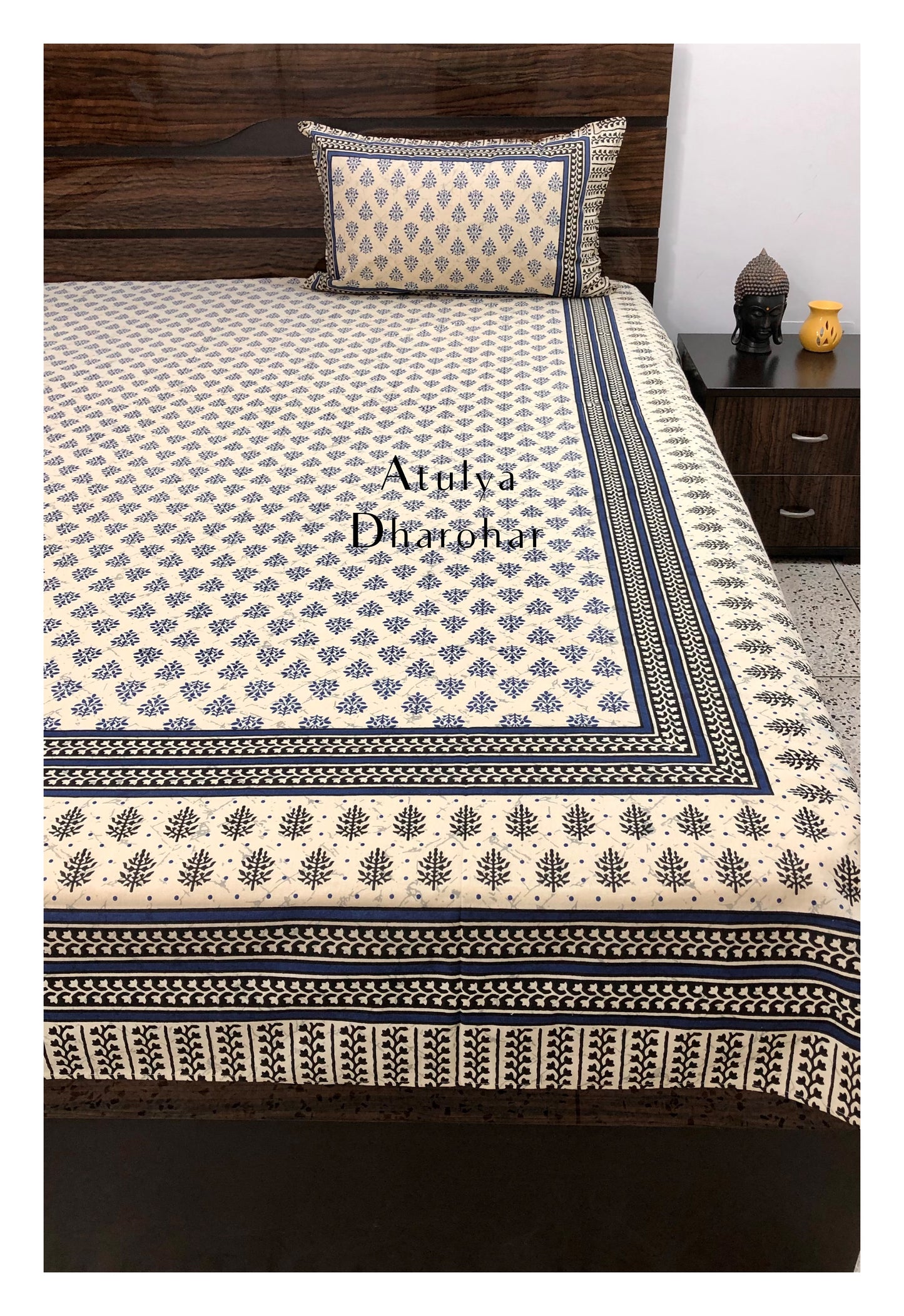 Blue Butti Cotton Bedsheet
