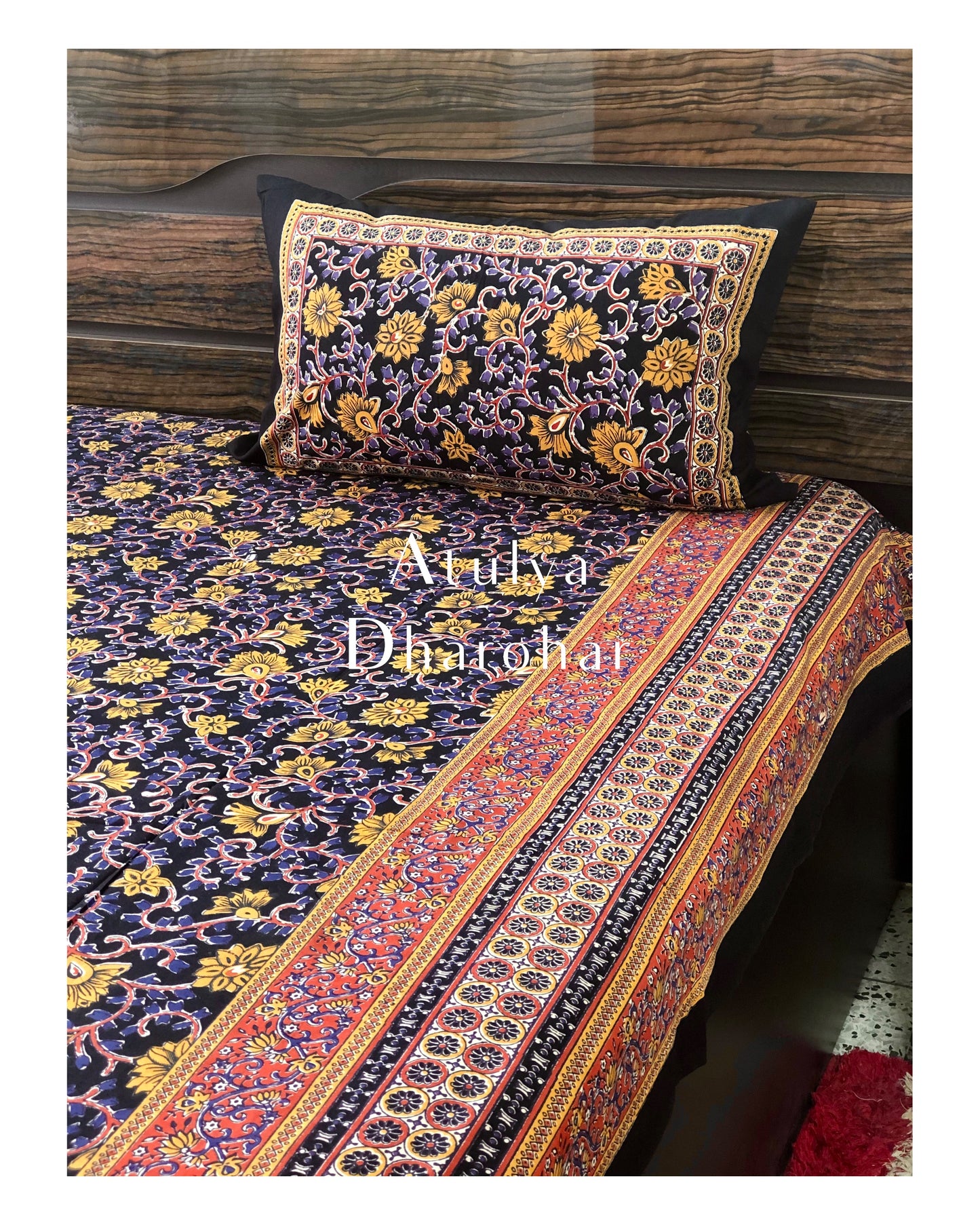 Black Kalamkari Bedsheet