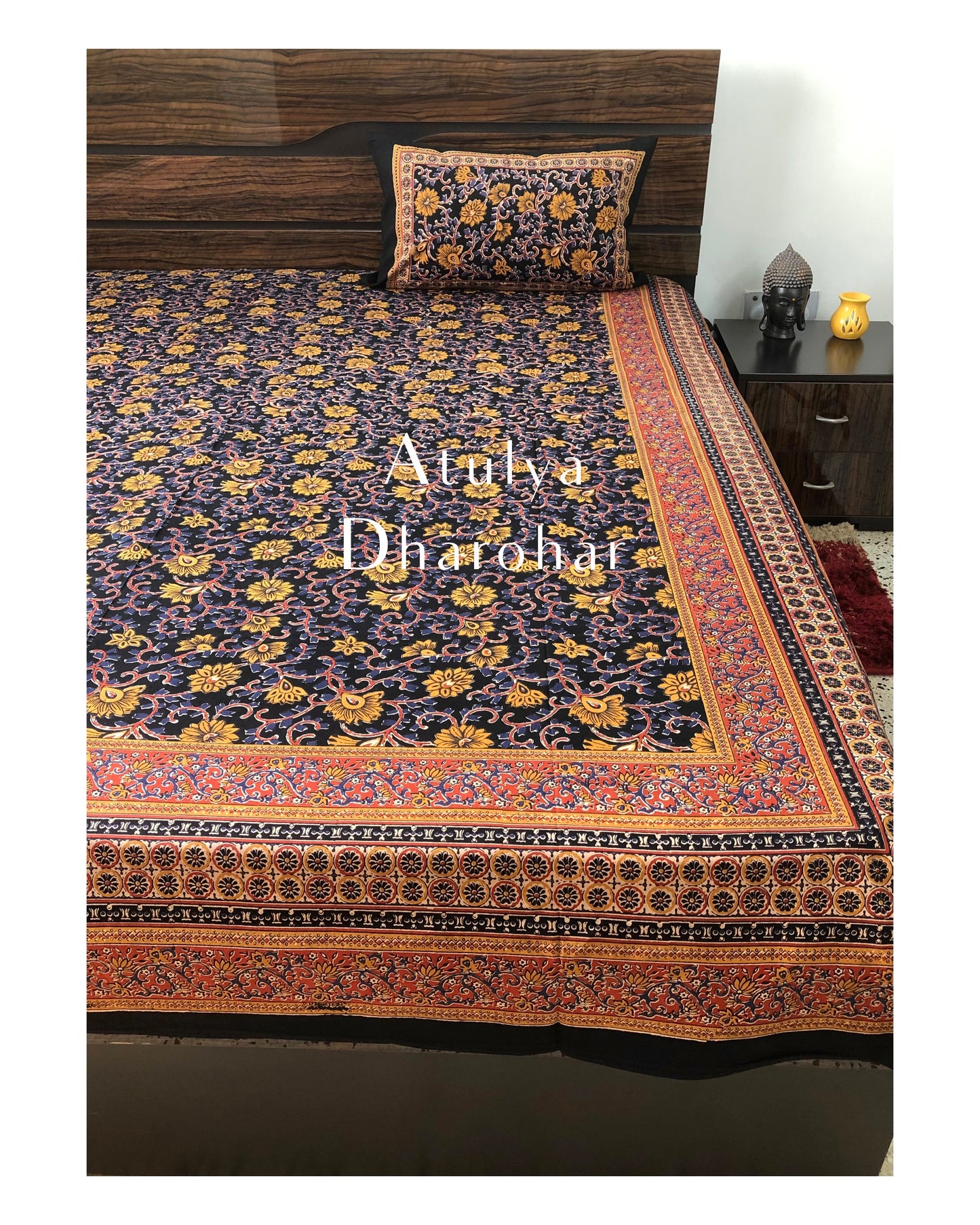 Black Kalamkari Bedsheet