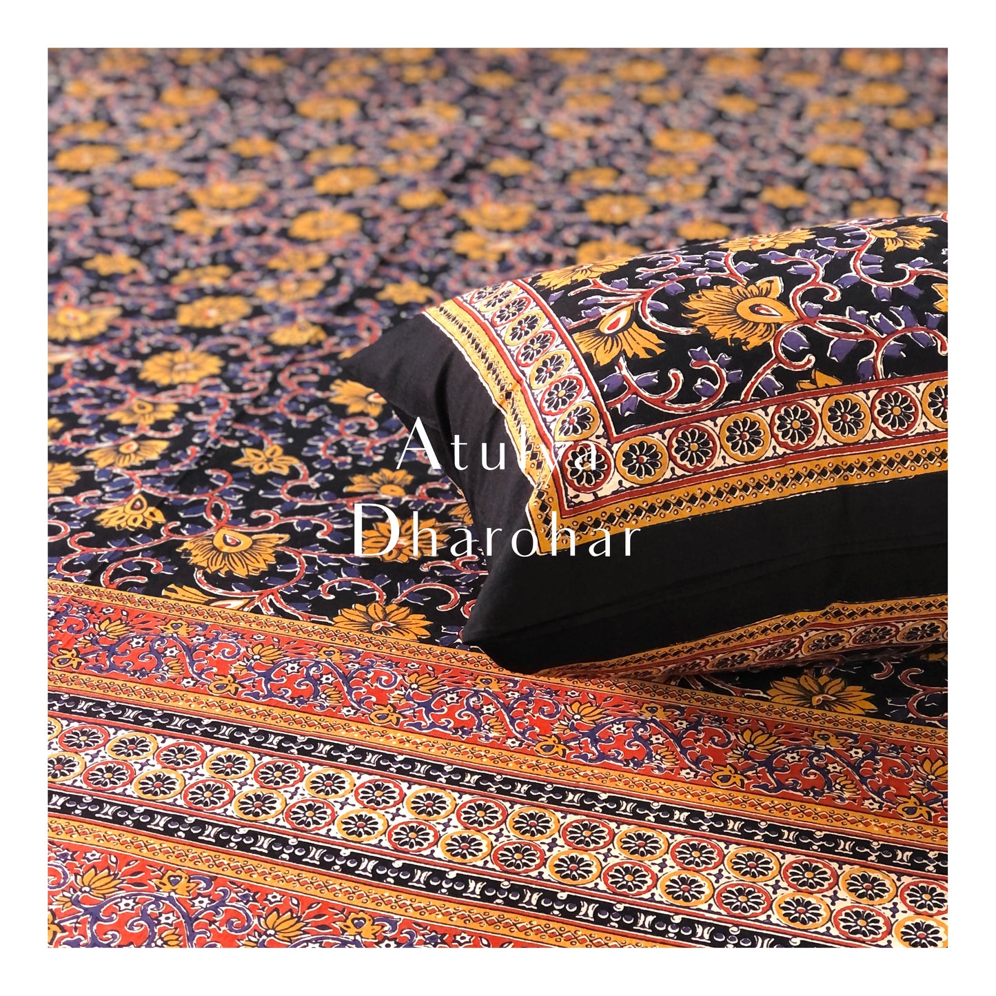 Black Kalamkari Bedsheet