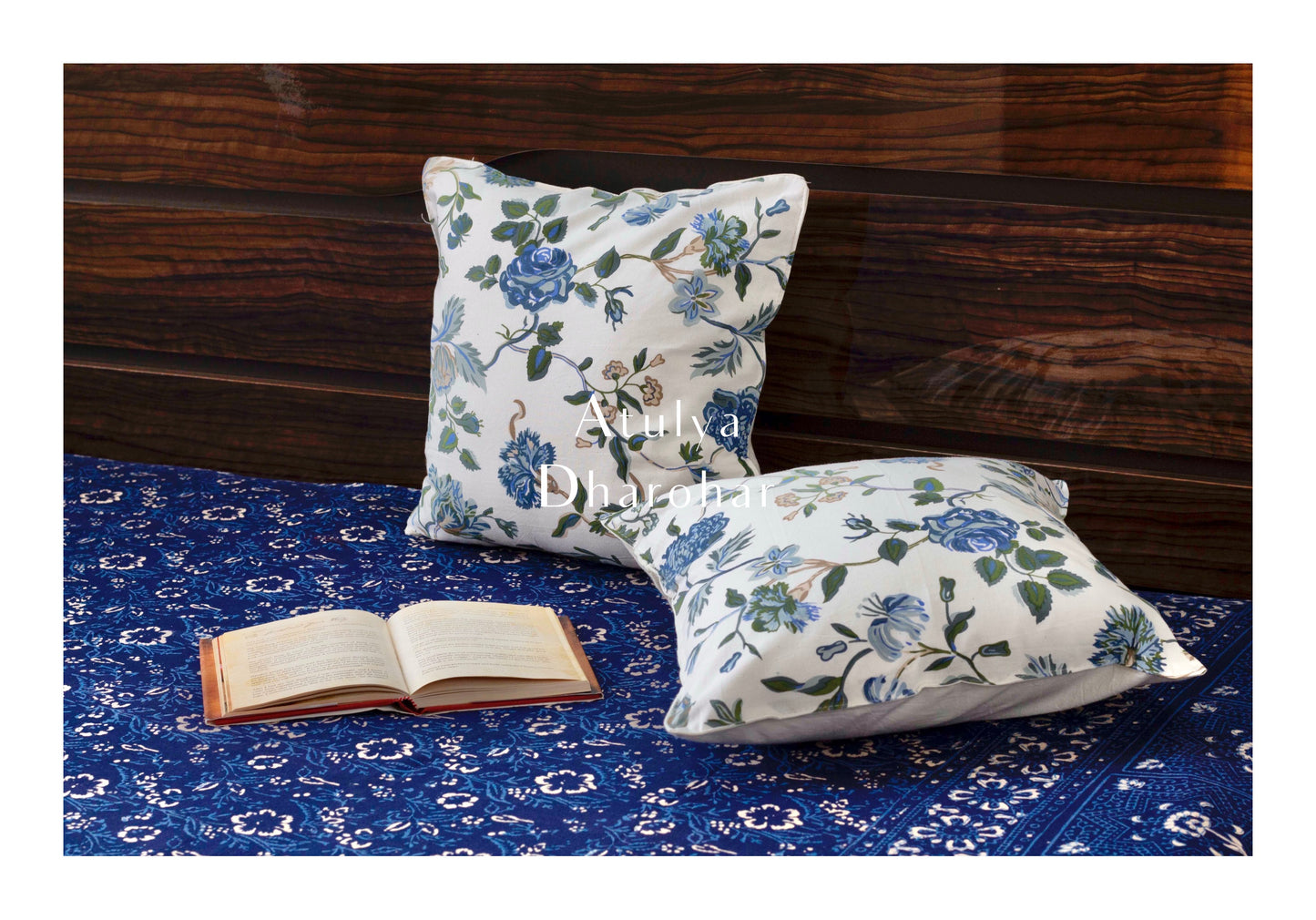 Blue Floral Motifs Cushion Covers