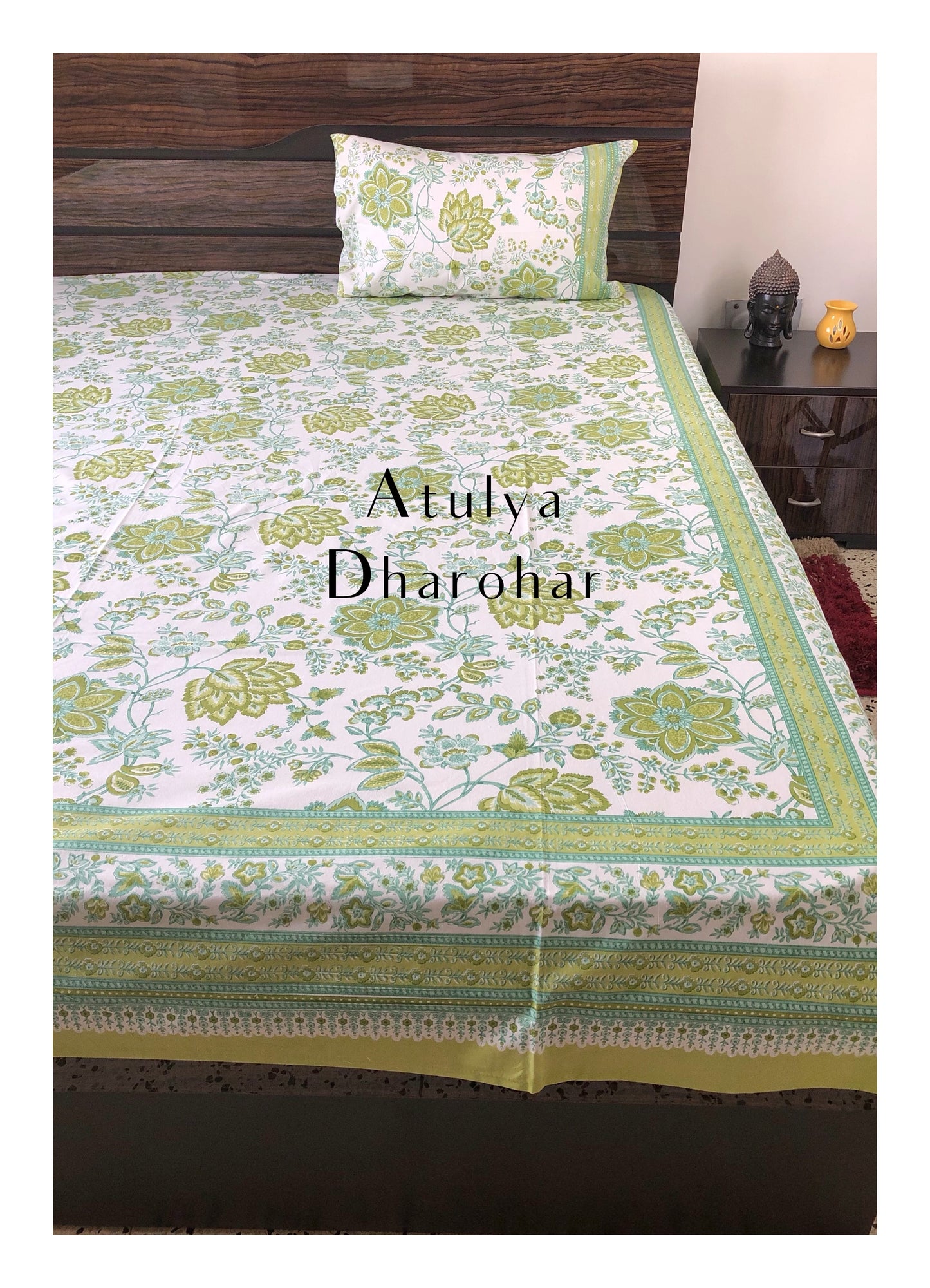 Green Floral Motifs Bedsheet