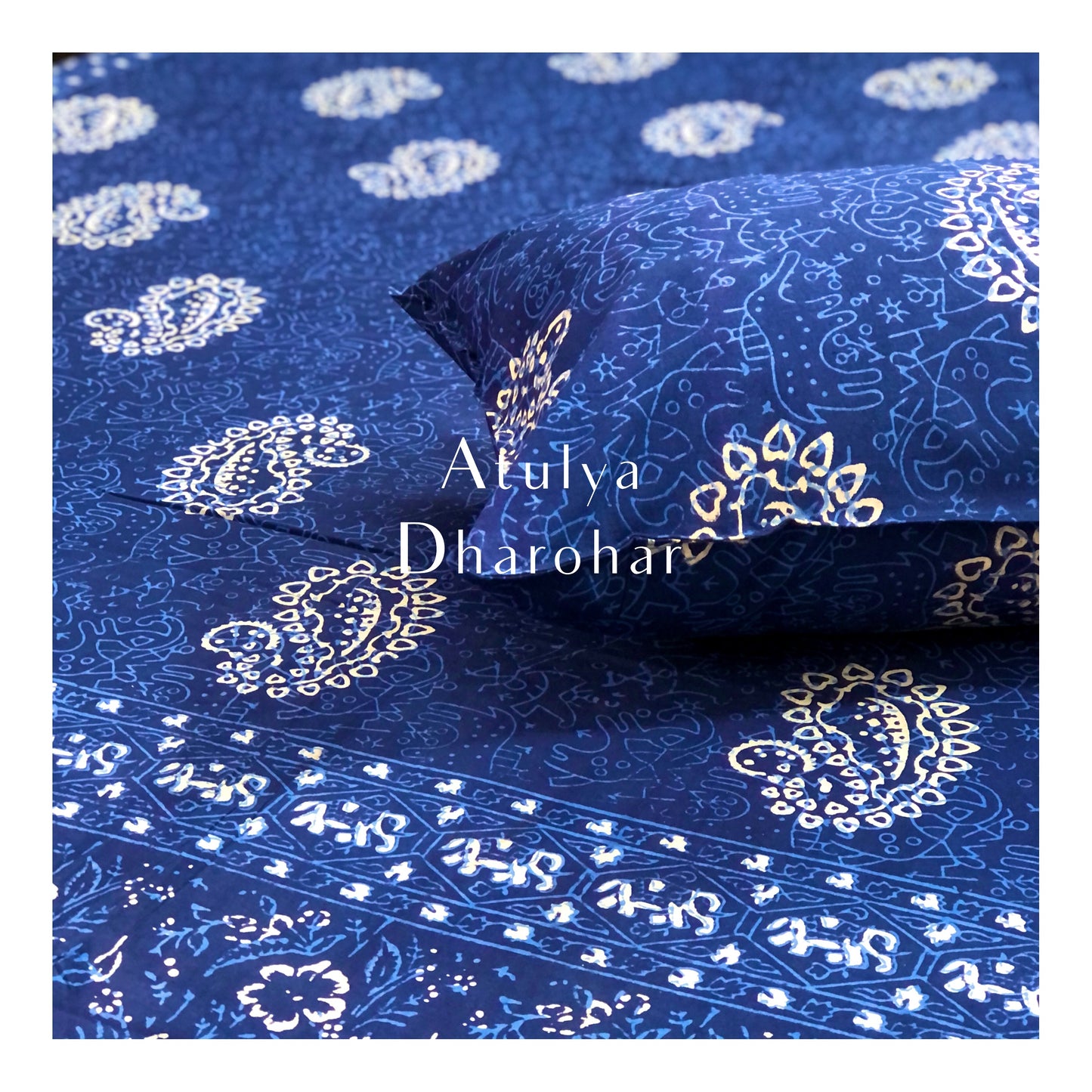 Indigo Paisley Motifs Hand Block Printed Bedsheet 100x108 inch