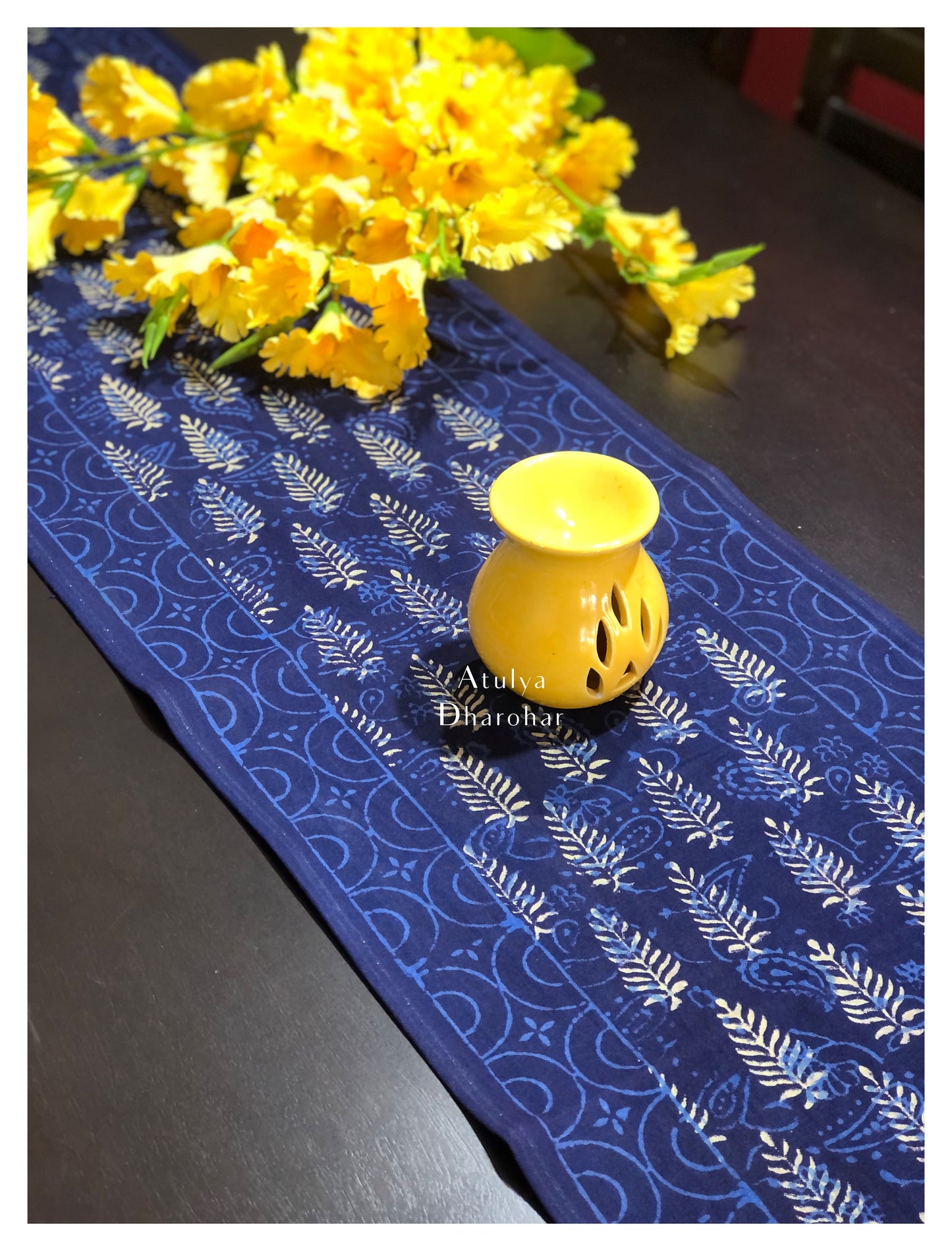 Floral Motifs Hand Block Printed Dining Table Runner