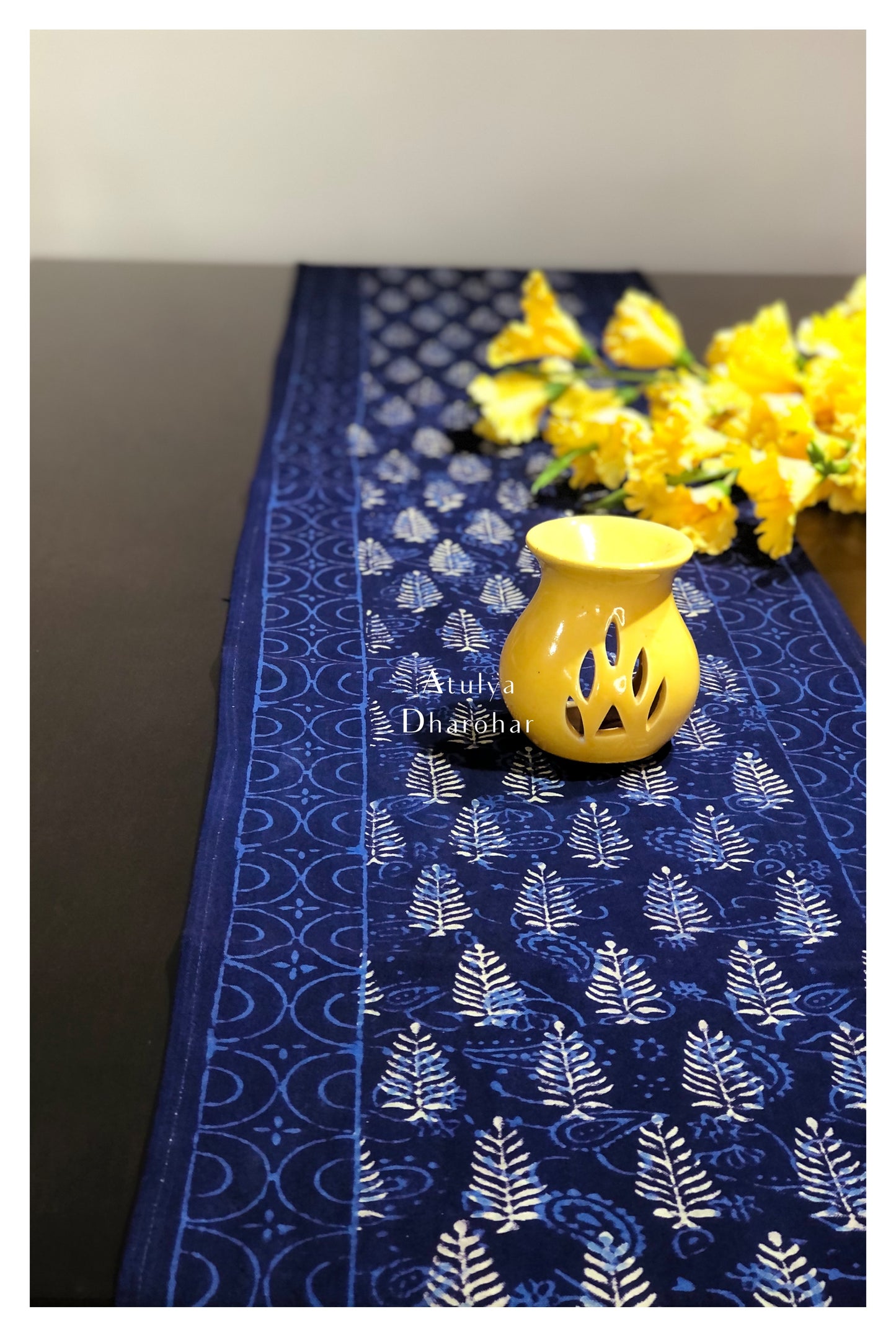 Floral Motifs Hand Block Printed Dining Table Runner