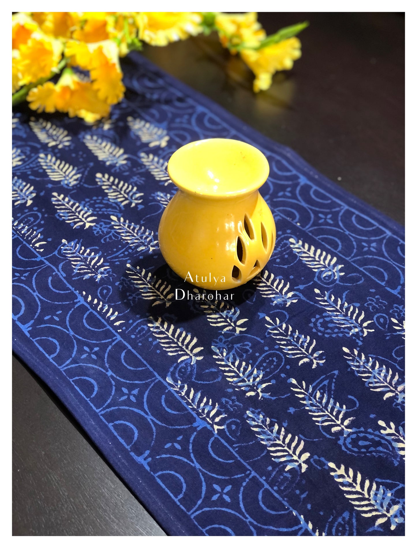 Floral Motifs Hand Block Printed Dining Table Runner