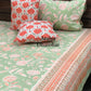 Green and Orange Floral Jaal Super King Bedsheet