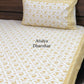 Yellow and Beige Floral Mughal Jaal Cotton King Size Bedsheet