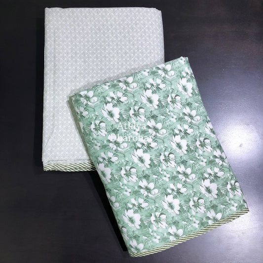 Green Floral Jaal Cambric Cotton Single Dohar Pair