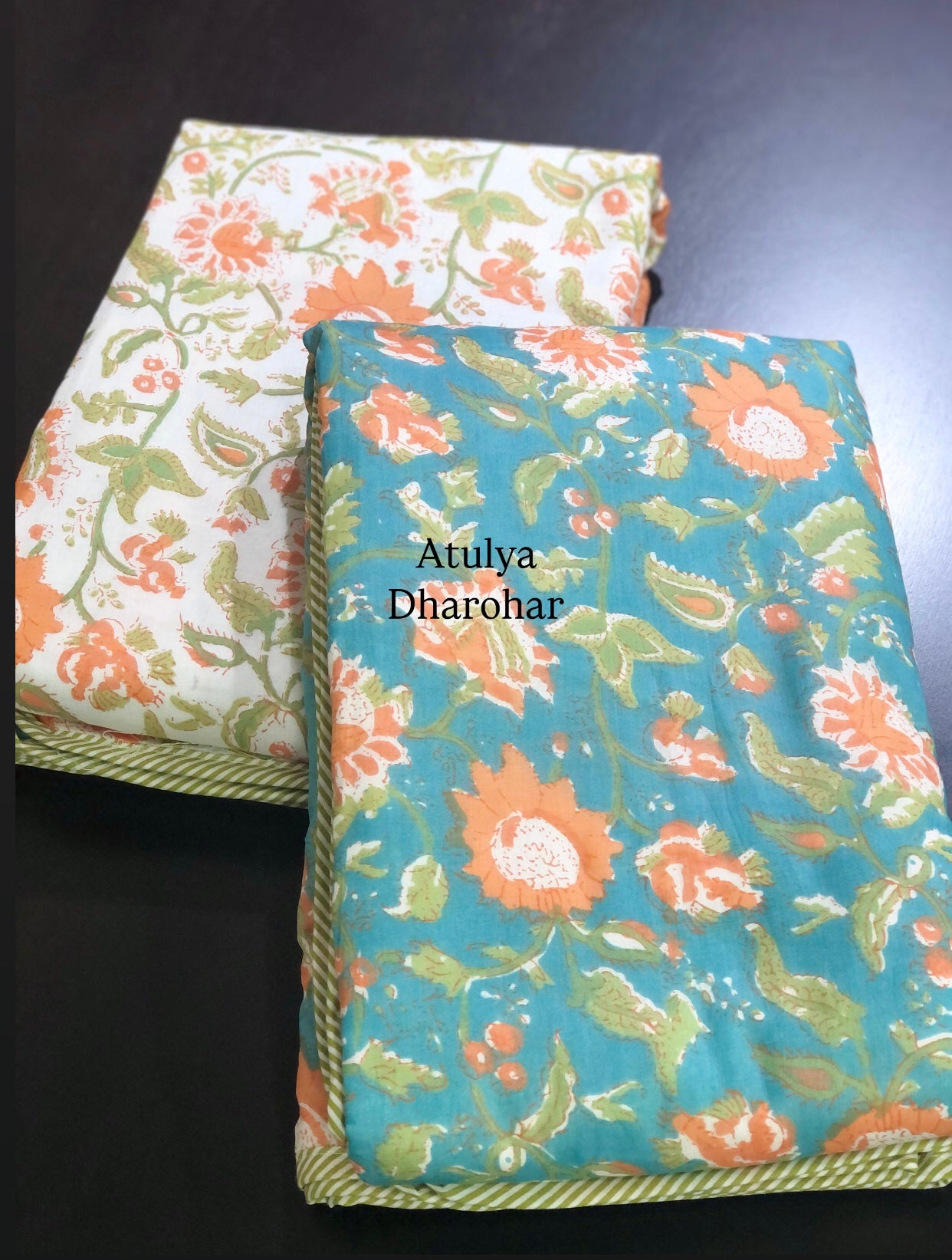 Orange Floral Single Mulmul Dohar Pair