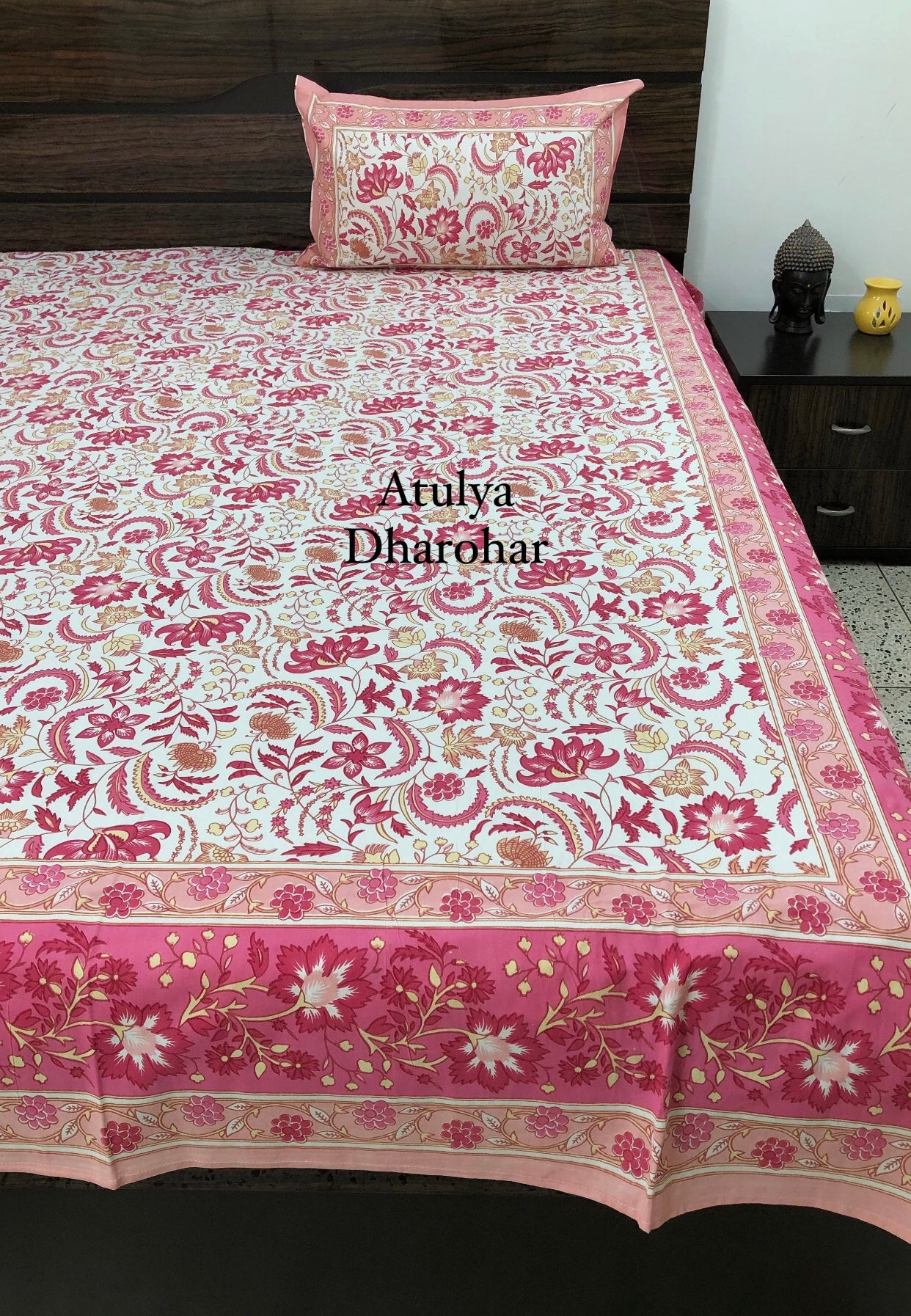 Pink Floral Jaal Super King Bedsheet