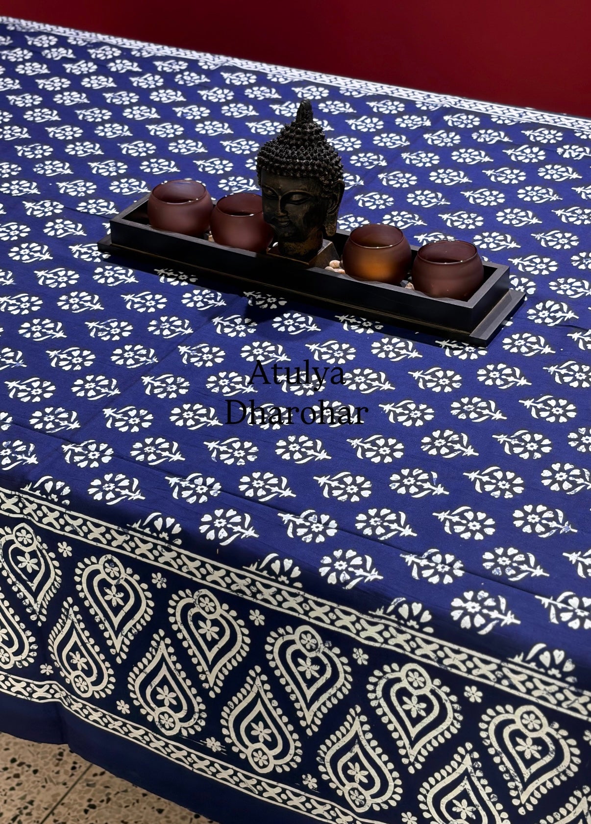 Indigo Butti Cotton Dining Table Cover