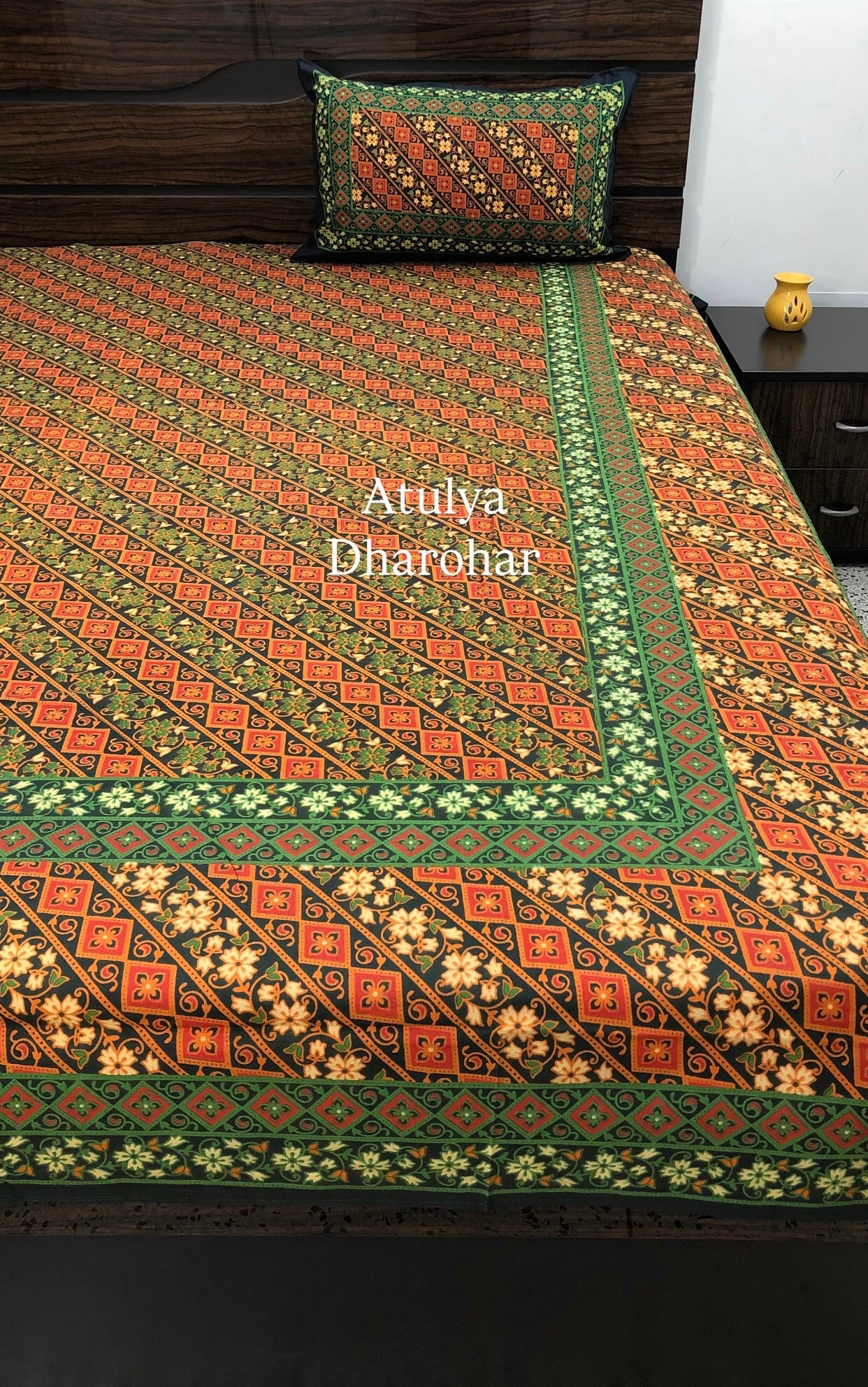 Green Mandala Cotton King Size Bedsheet