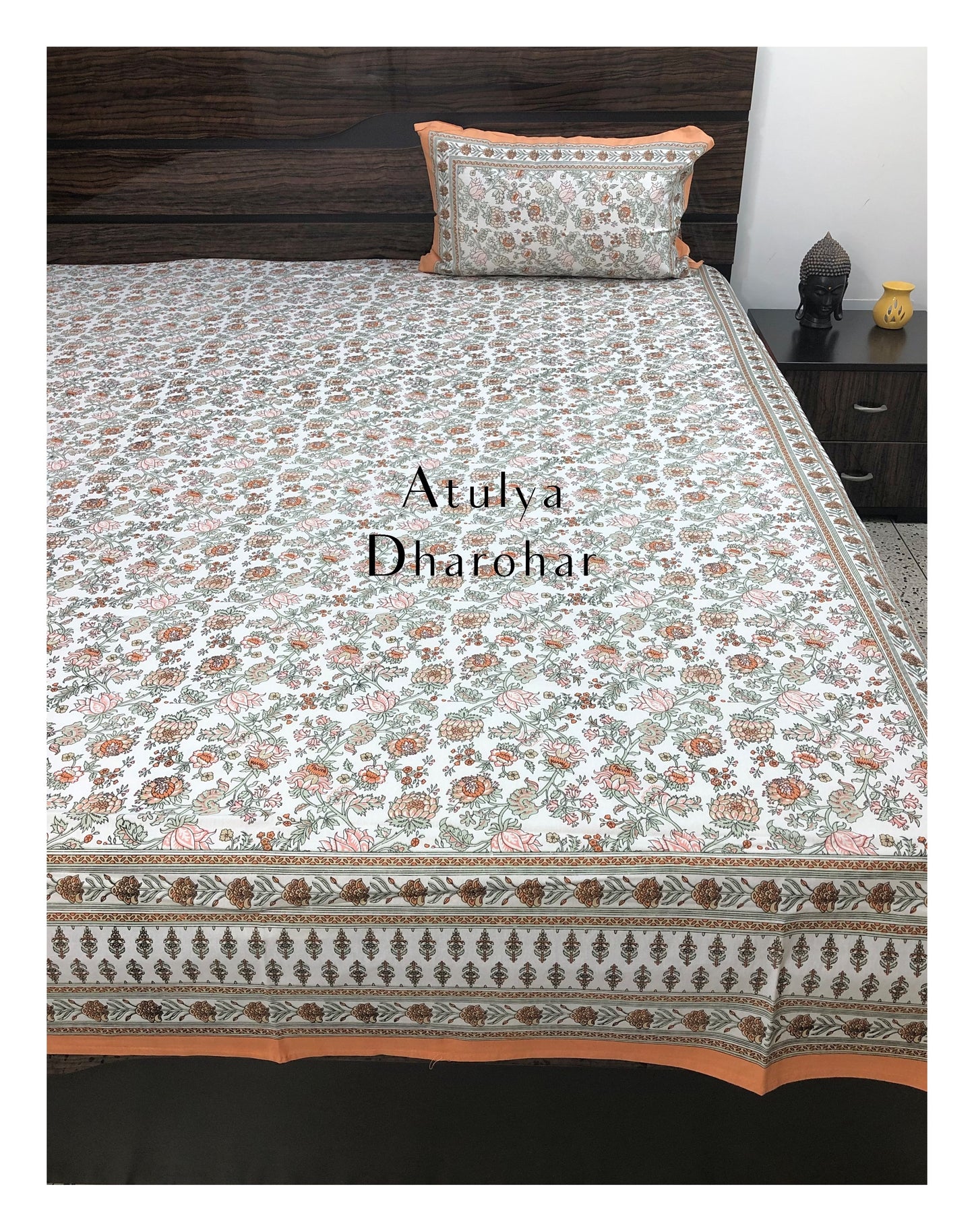 Orange Floral Jaal Super King Bedsheet