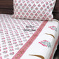 Pink Floral Motifs Hand Block Super King Cotton Bedsheet