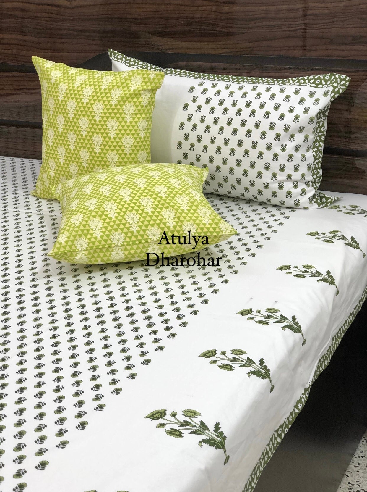 Green Floral Motifs Bedsheet