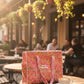 Peach and Pink Floral Medium Tote Bag with Zip
