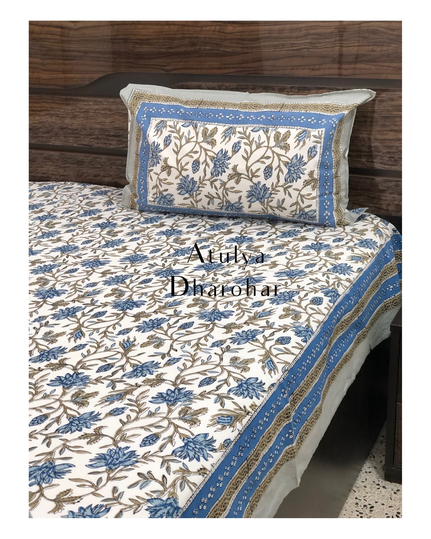 Blue Floral Jaal Cotton Bedsheet