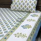 Blue and Green Floral Motifs Cotton Super King Bedsheet