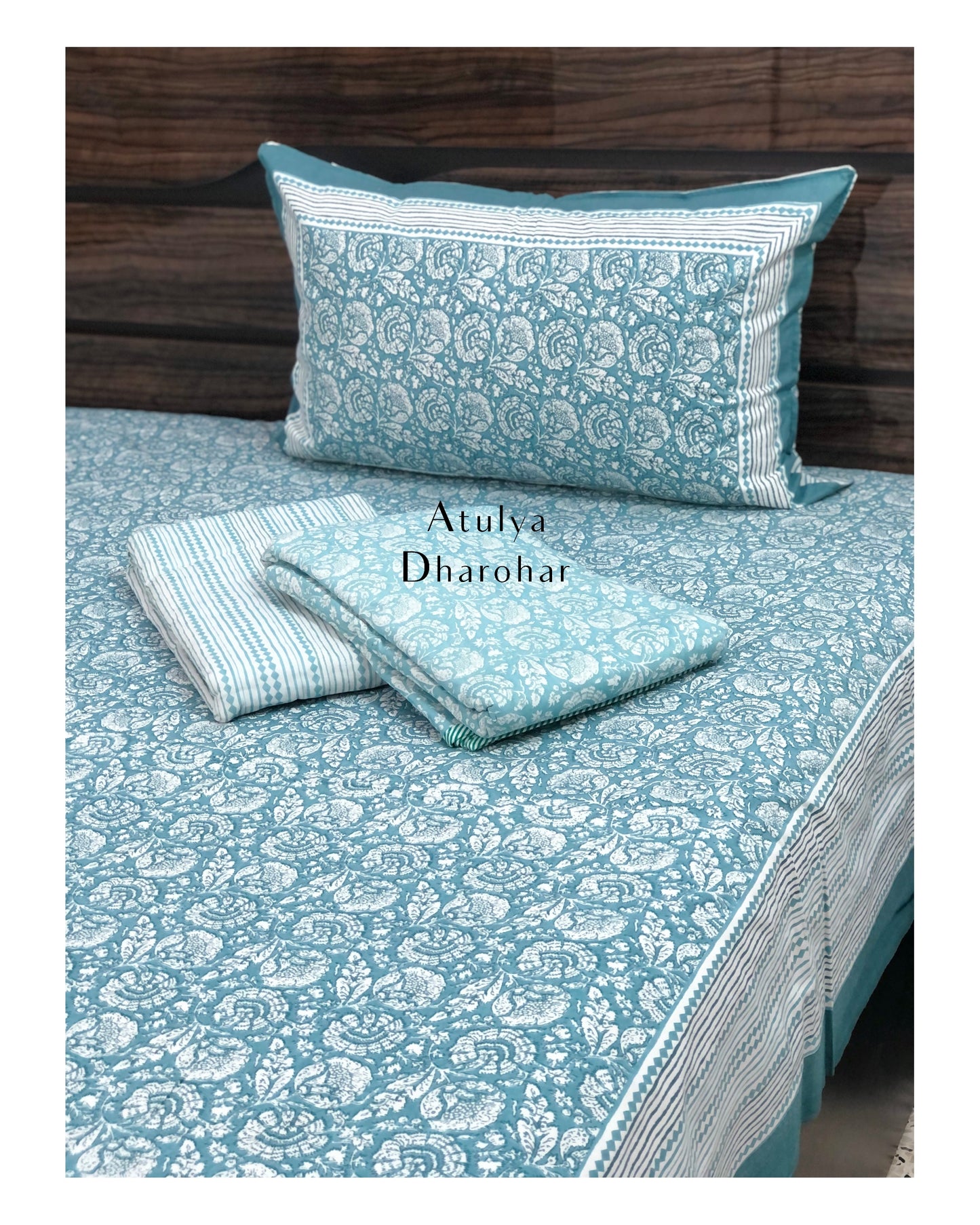 Blue Floral Jaal Mulmul Single Dohar Pair