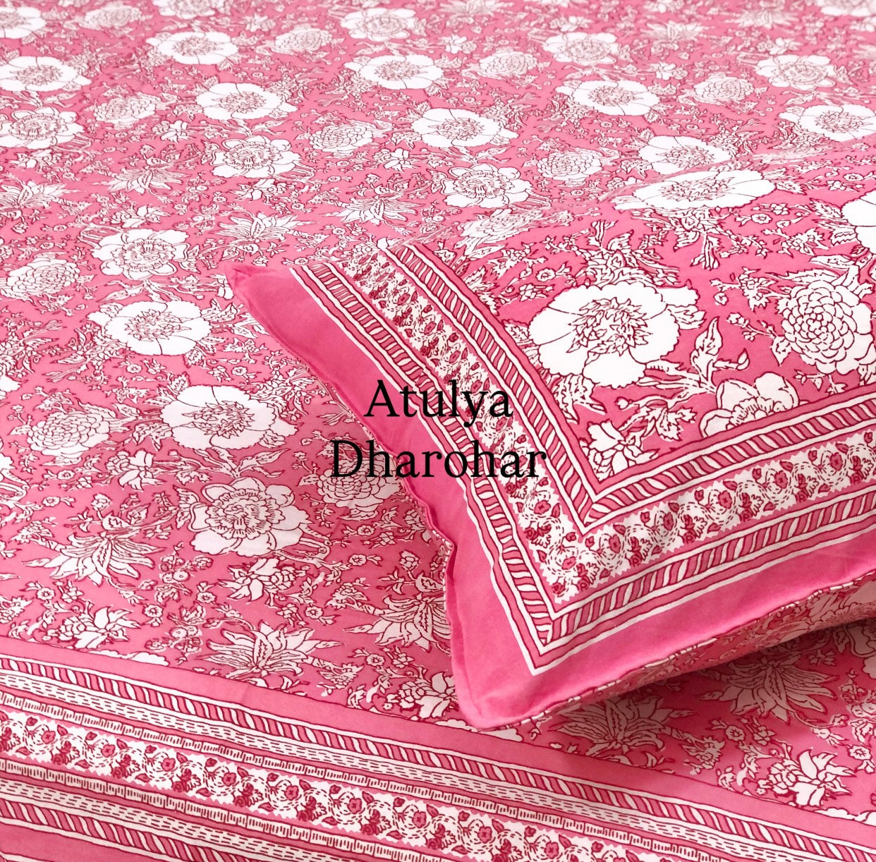 Pink Floral Jaal Cotton Super King Bedsheet