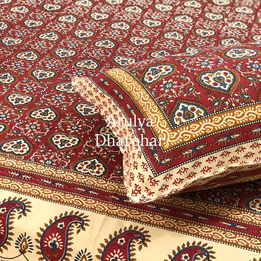Maroon Kalamkari Cotton Super King Bedsheet