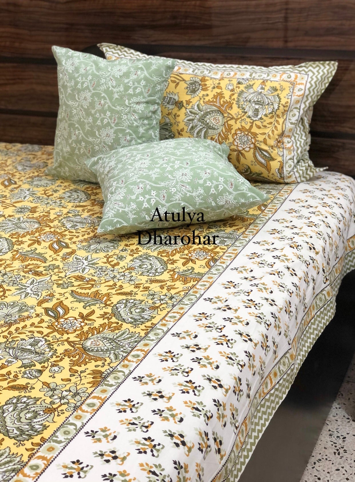 Green and Brown Floral Jaal Bedsheet