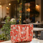 Orange Floral Medium Tote Bag with Zip