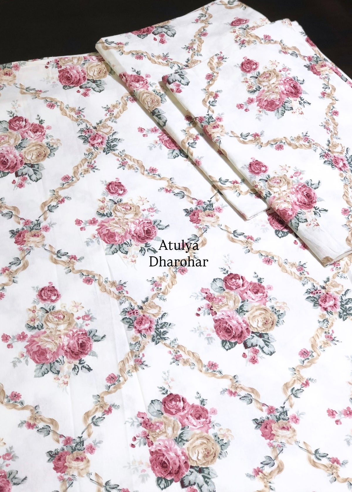 Pink Floral Mughal Jaal Cotton Super King Bedsheet