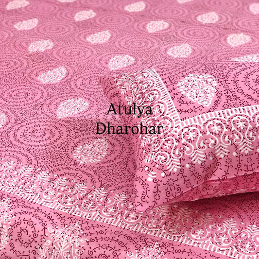 Pink Floral Motifs King Size Bedsheet