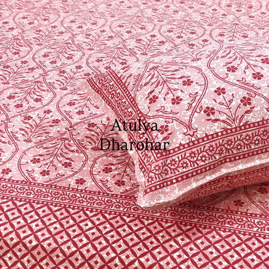 Pink Mughal Jaal Cotton King Size Bedsheet