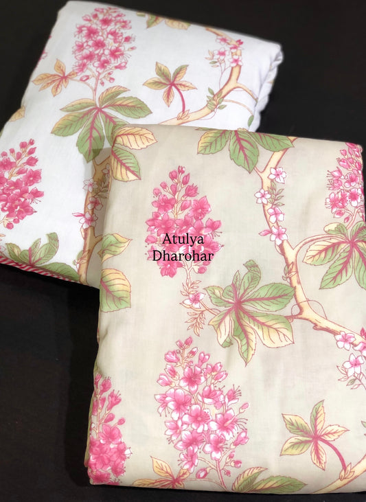 Pink and Green Floral Jaal Mulmul Single Bed Dohar Pair