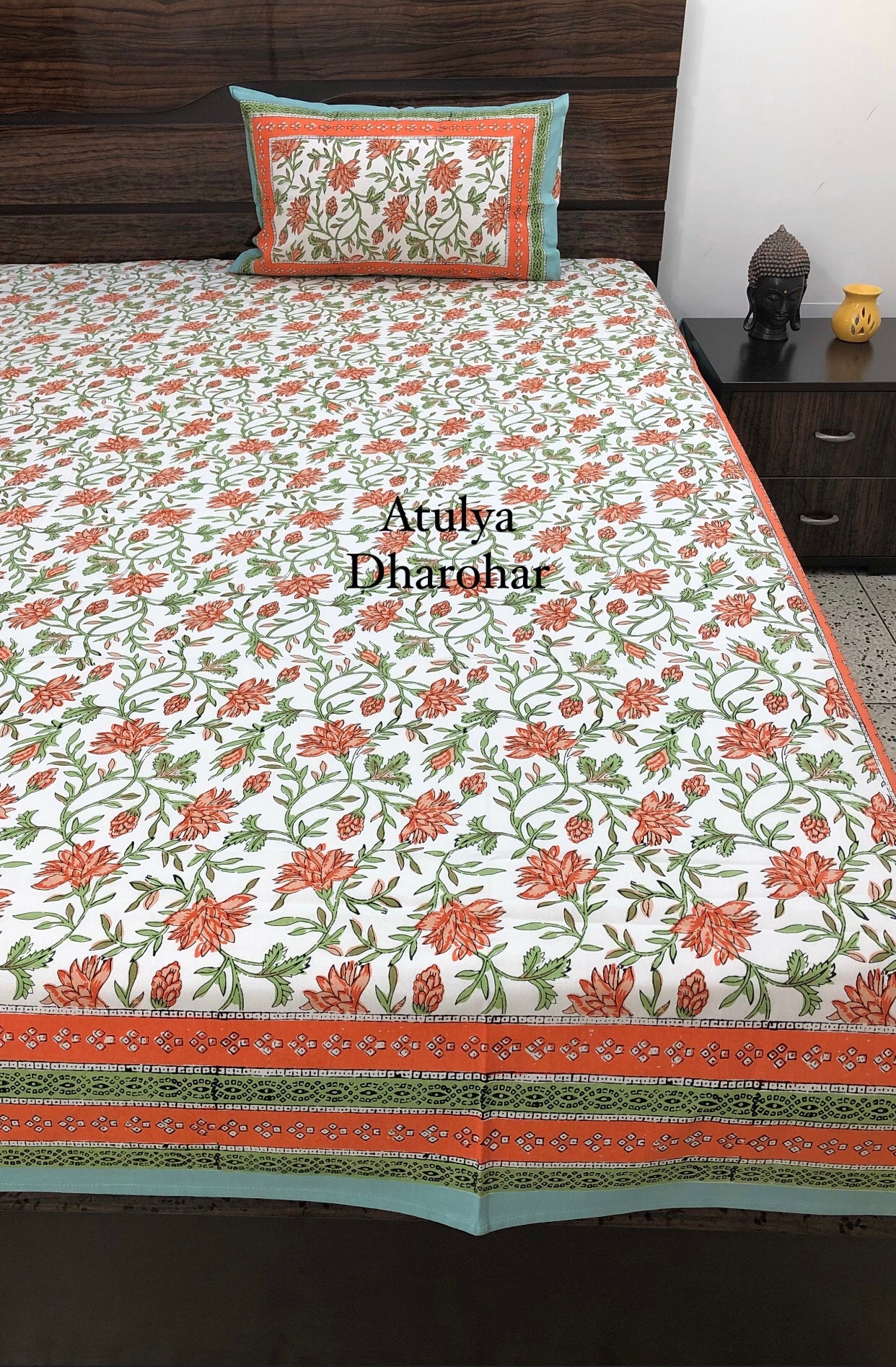 Orange Floral Jaal Bedsheet