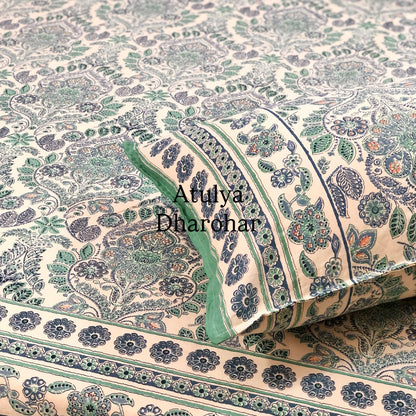 Blue and Green Mughal Jaal Cotton Super King Bedsheet