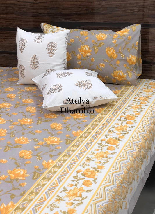 Yellow Floral Jaal Bedsheet