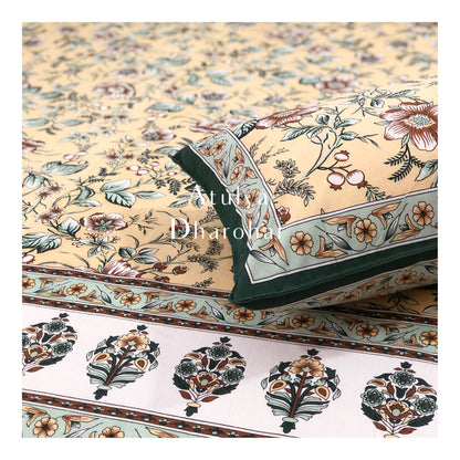 Yellow and Green Floral Jaal Bedsheet